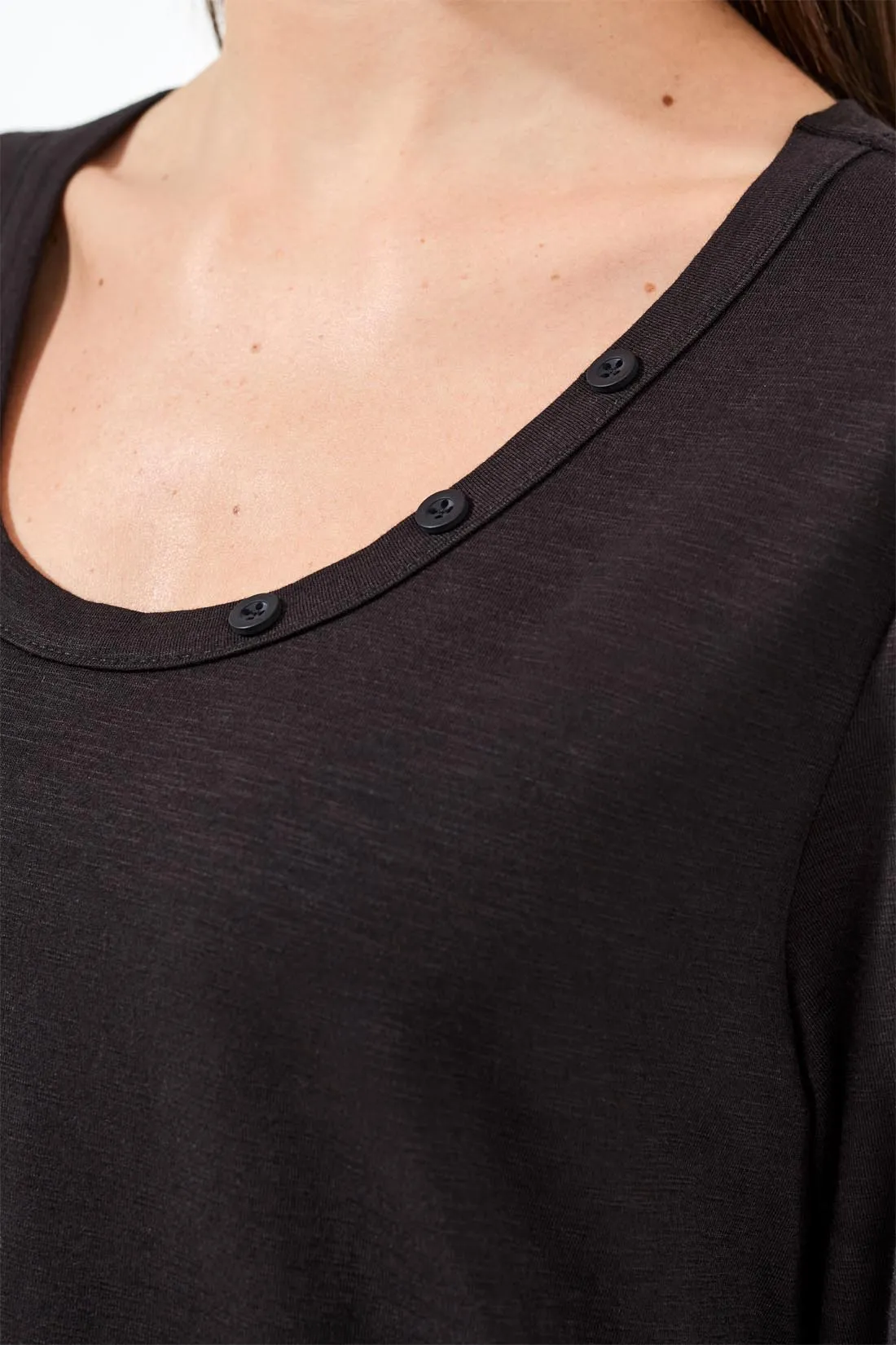 Size Inclusive Slub Knit Scoop Neck Top With Buttons-Black sold by Tribal product image thumbnail 2