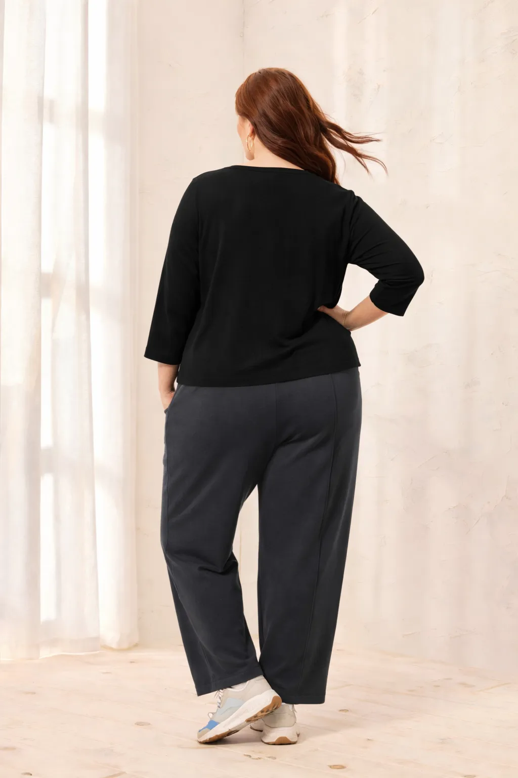 Size Inclusive Slub Knit Scoop Neck Top With Buttons-Black sold by Tribal product image thumbnail 3