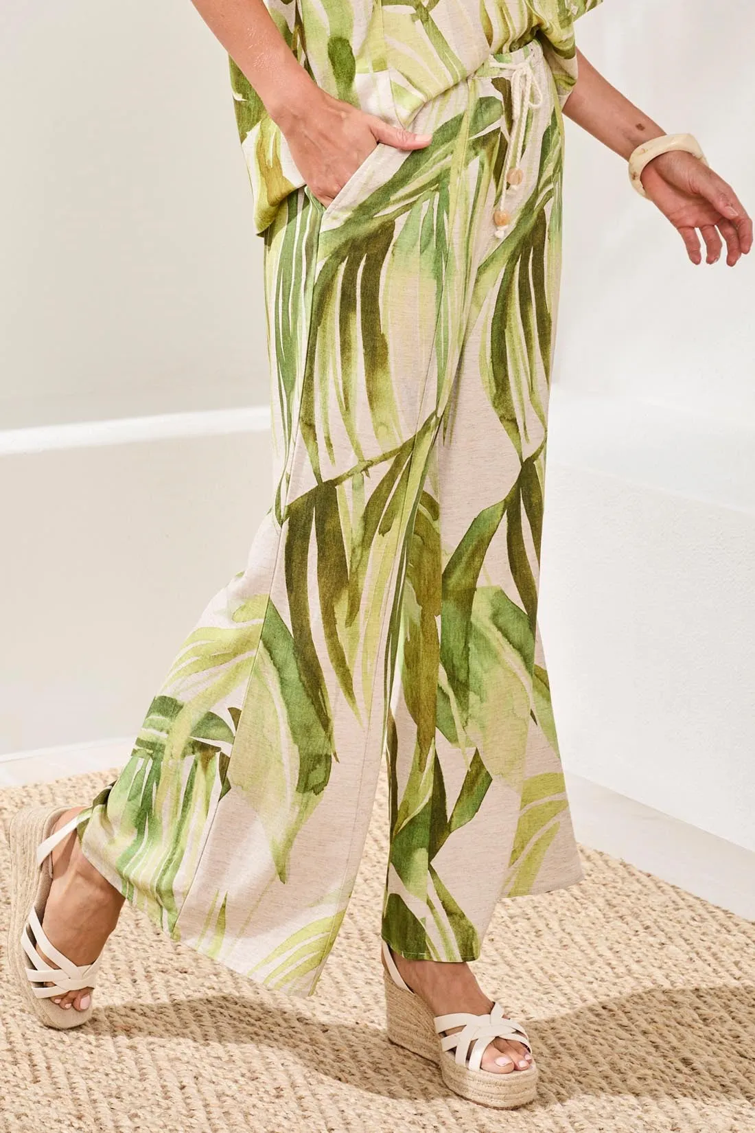 Flowy Linen Flare Pants With Drawcord Waist-Mintleaf sold by Tribal product image thumbnail 2