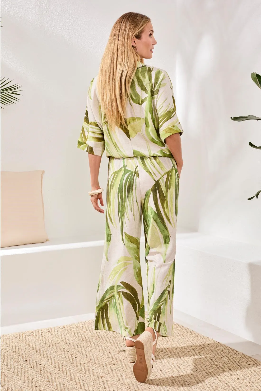 Flowy Linen Flare Pants With Drawcord Waist-Mintleaf sold by Tribal product image thumbnail 4