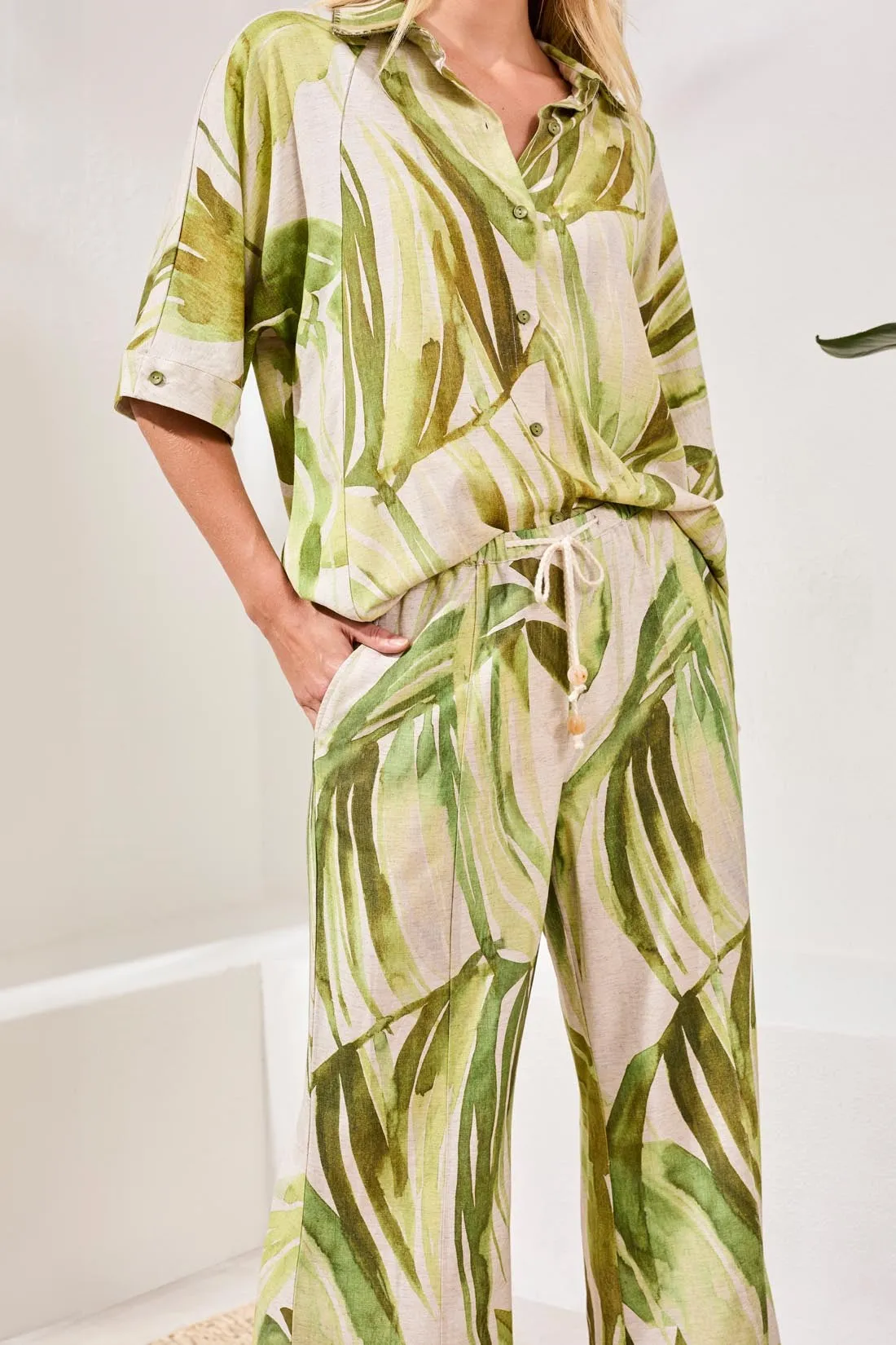 Flowy Linen Flare Pants With Drawcord Waist-Mintleaf sold by Tribal product image thumbnail 3