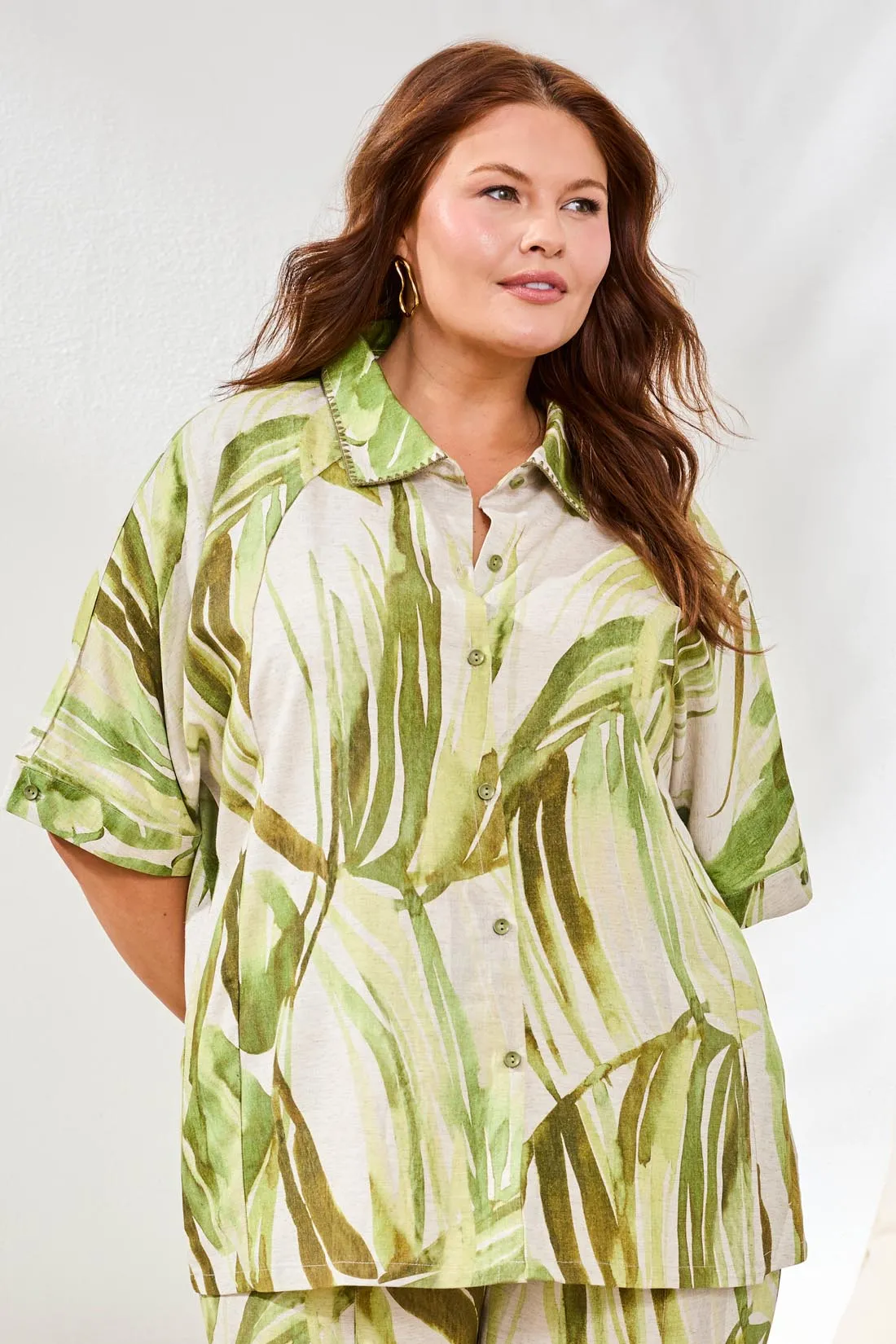 Size-Inclusive Flowy Linen Dolman Elbow Sleeve Blouse-Mintleaf sold by Tribal product image thumbnail 3