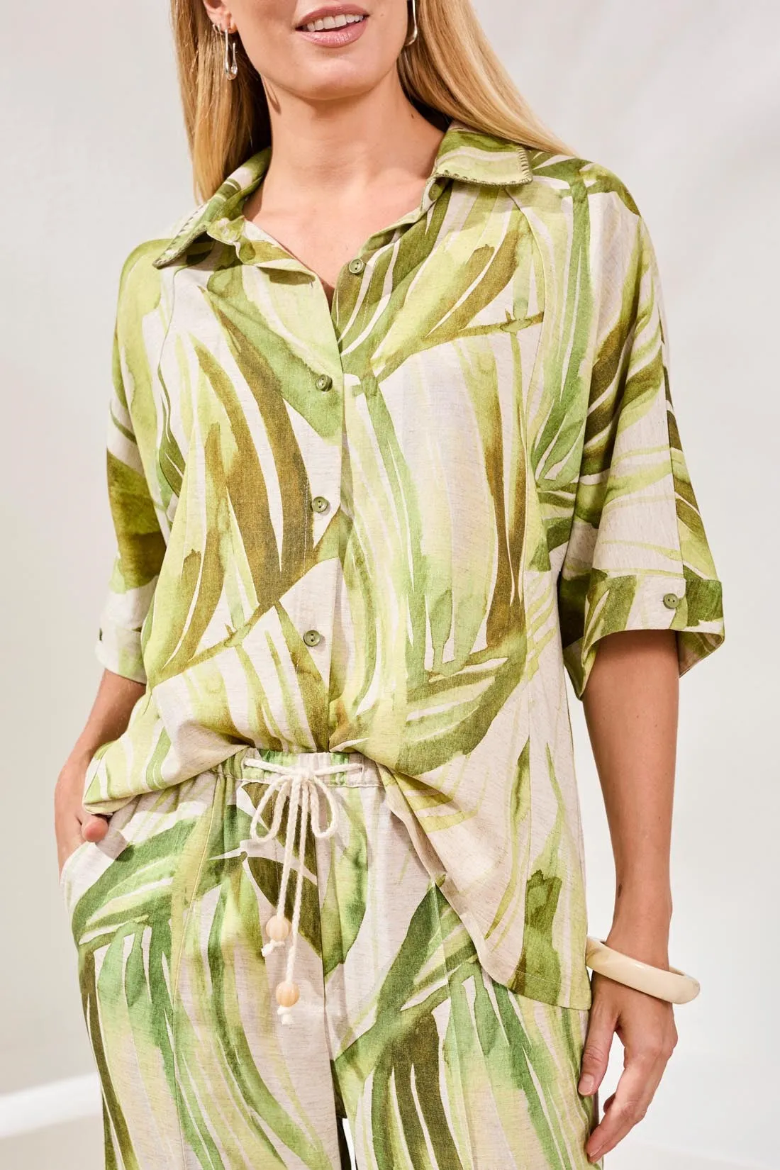 Flowy Linen Dolman Elbow Sleeve Blouse-Mintleaf sold by Tribal product image thumbnail 2