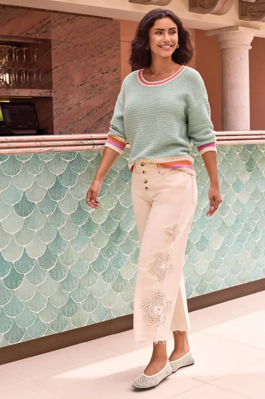 Scoop Neck Cotton Stripe Sweater-Mintleaf sold by Tribal