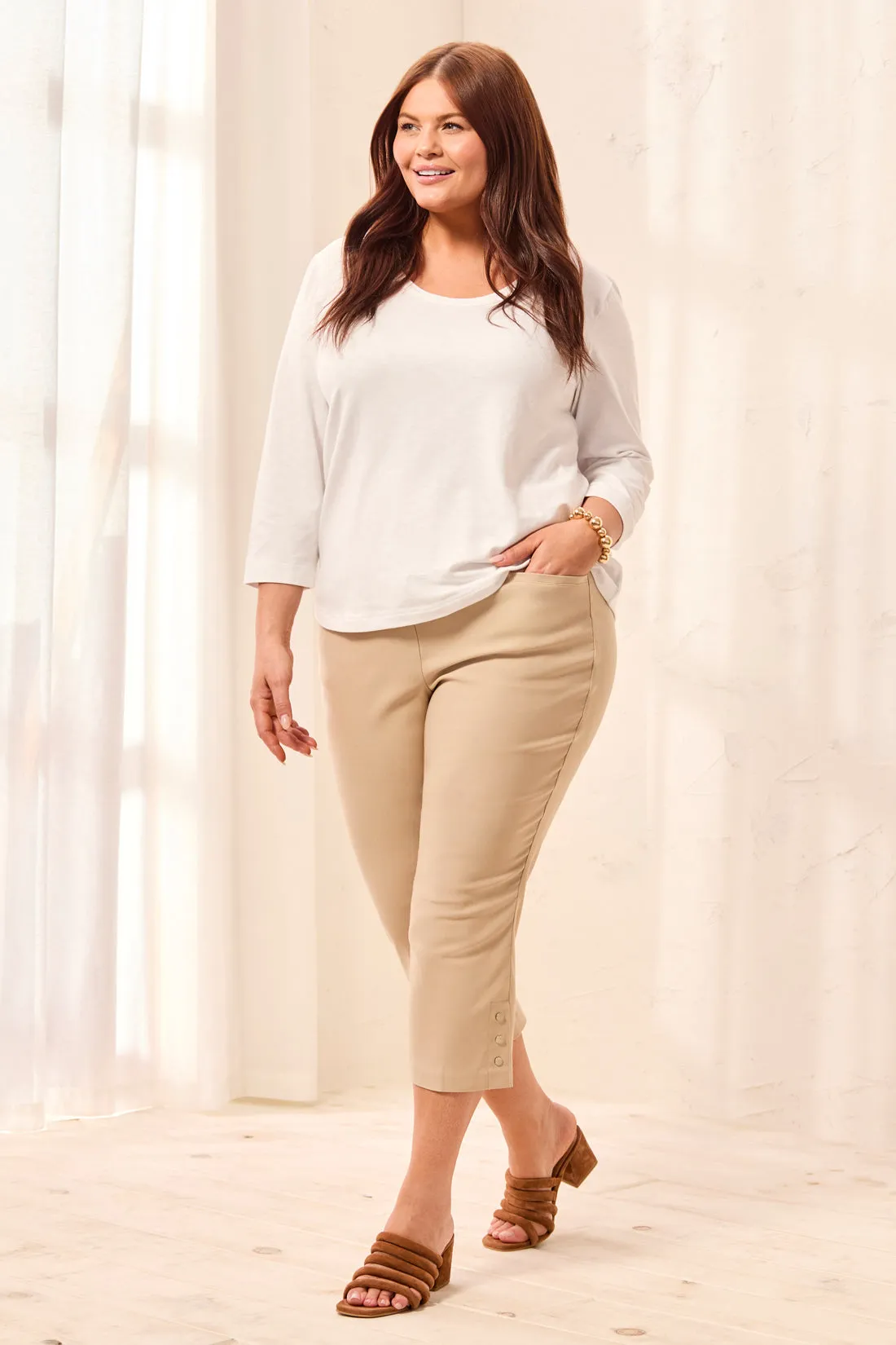 Size Inclusive Flatten It® Slim Leg Capris With Snap Vents-Beach sold by Tribal
