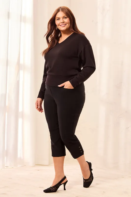 Size Inclusive Flatten It® Slim Leg Capris With Snap Vents-Black made by Tribal
