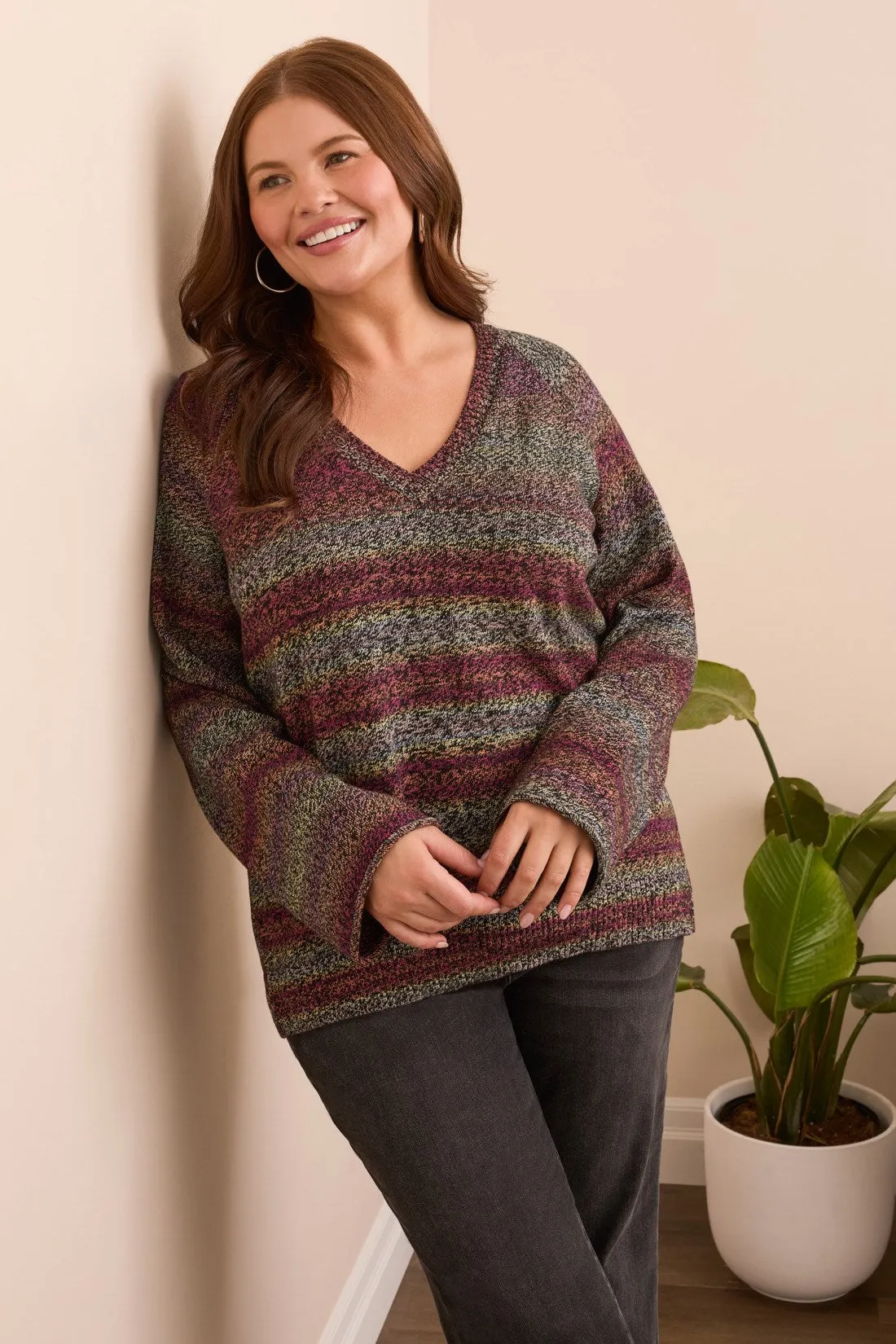 Combed Cotton V-Neck Sweater-Wine sold by Tribal product image thumbnail 3