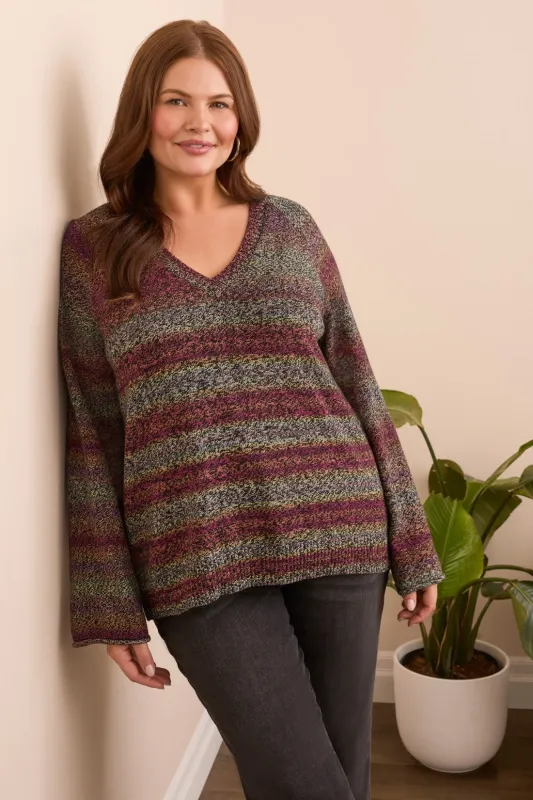 Combed Cotton V-Neck Sweater-Wine sold by Tribal