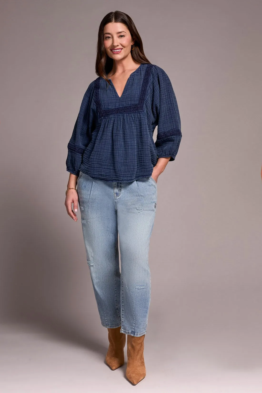 Cotton Gauze 3/4 Sleeve Empire Waist Blouse-Nightfall sold by Tribal product image thumbnail 2