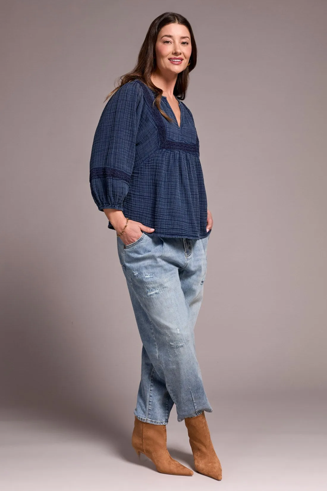Cotton Gauze 3/4 Sleeve Empire Waist Blouse-Nightfall sold by Tribal product image thumbnail 3