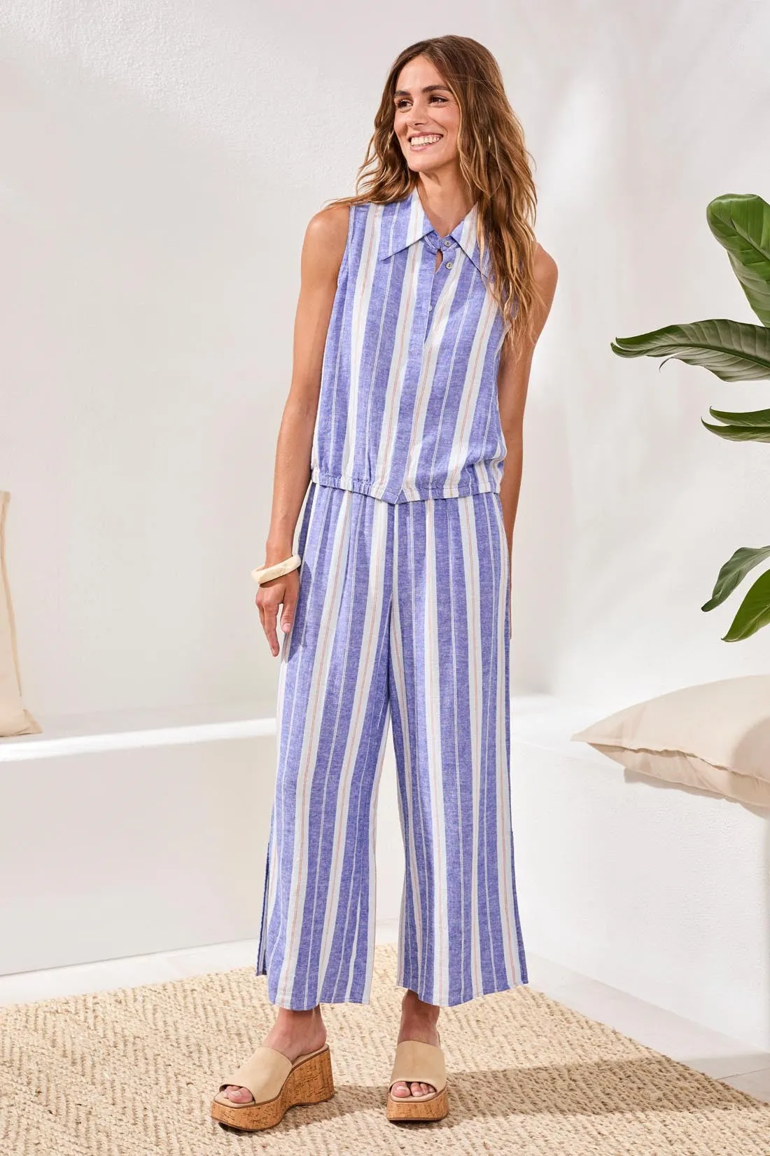 Sleeveless Linen Button‑Front Top with Elastic Waist Detail-Marina sold by Tribal product image thumbnail 2