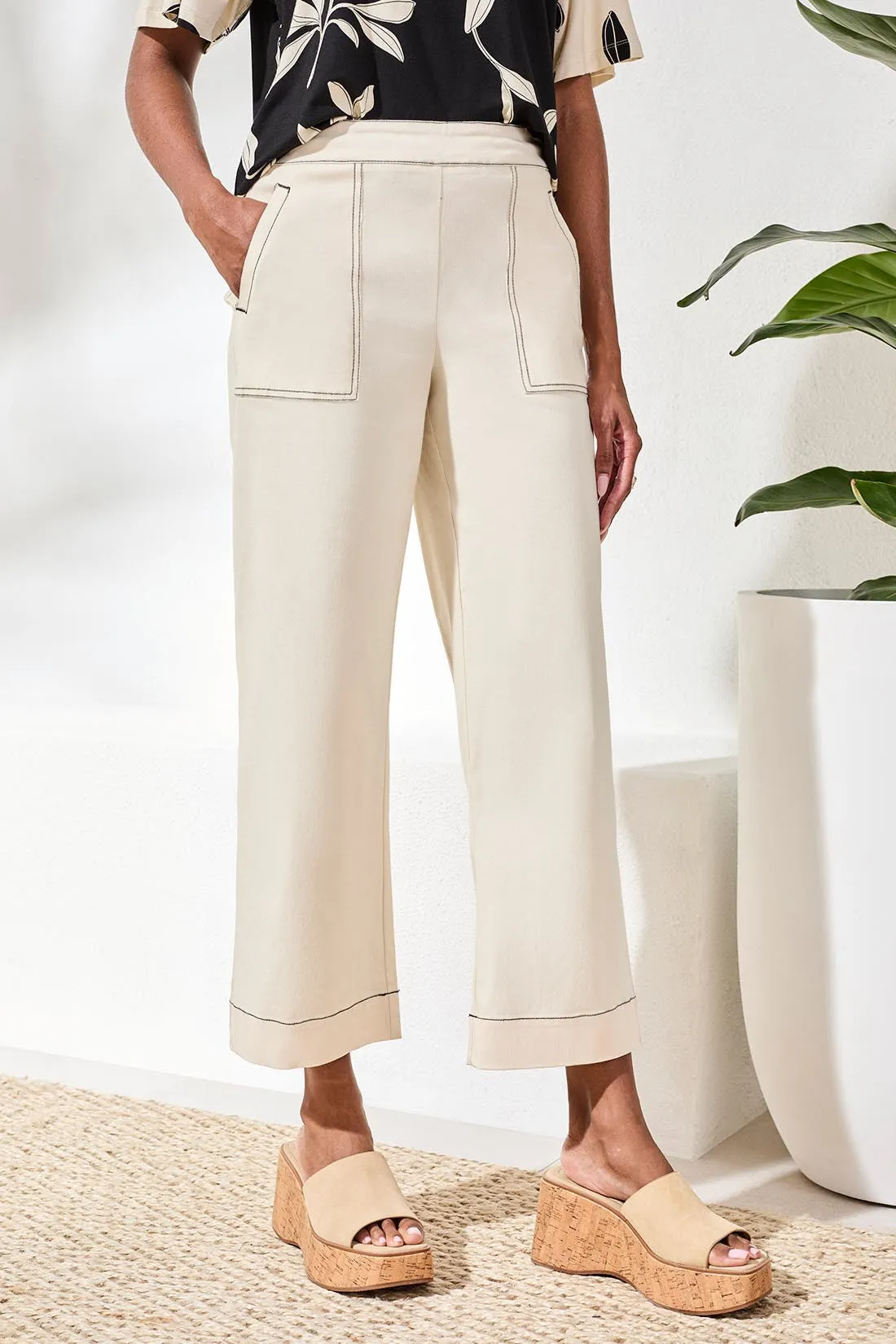 Signature Stretch Twill High‑Rise Wide‑Leg Capri Pants-Canvas sold by Tribal product image thumbnail 2
