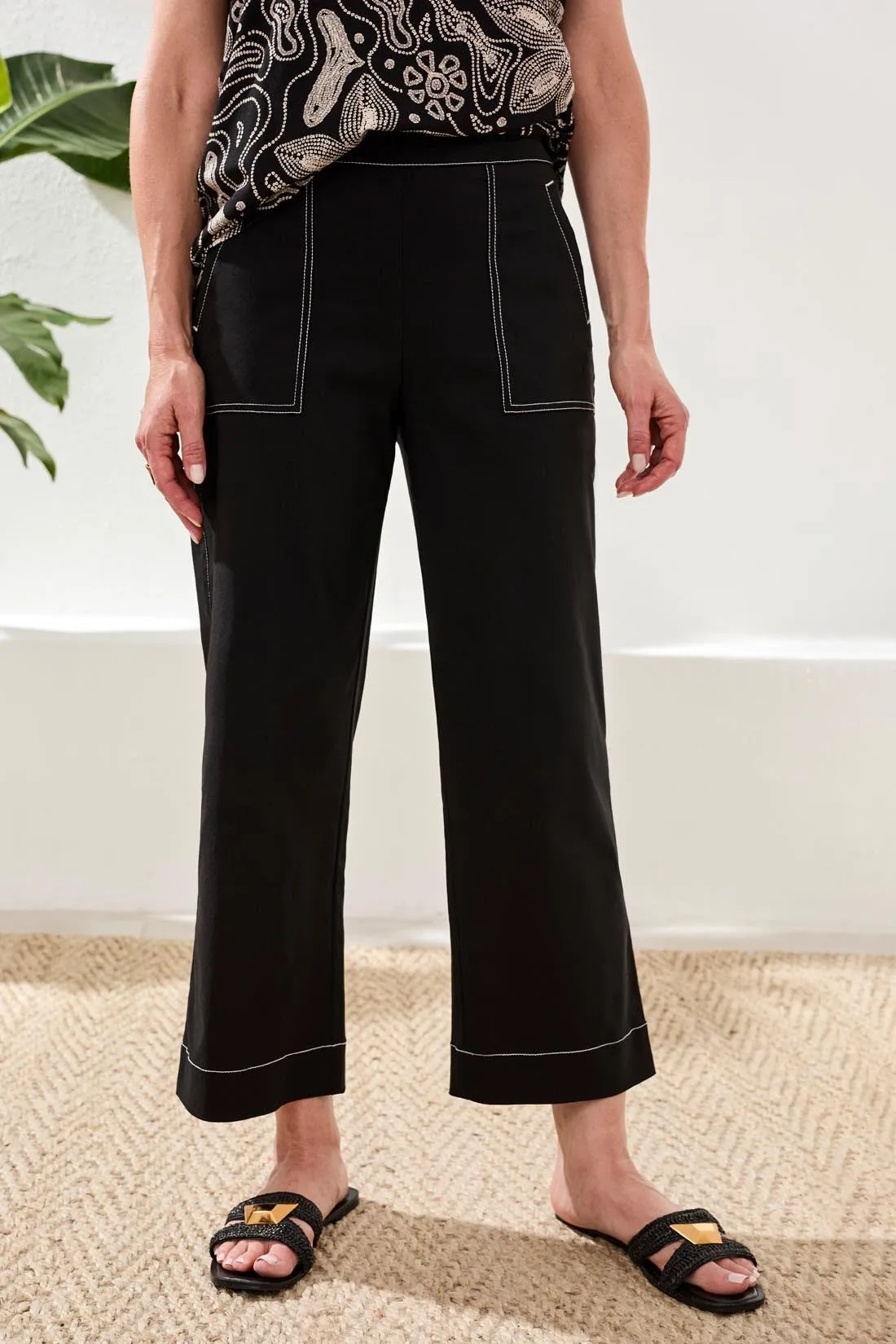 Signature Stretch Twill High‑Rise Wide‑Leg Capri Pants-Black sold by Tribal product image thumbnail 4