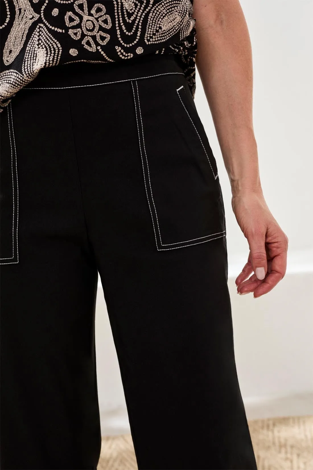 Signature Stretch Twill High‑Rise Wide‑Leg Capri Pants-Black sold by Tribal product image thumbnail 3