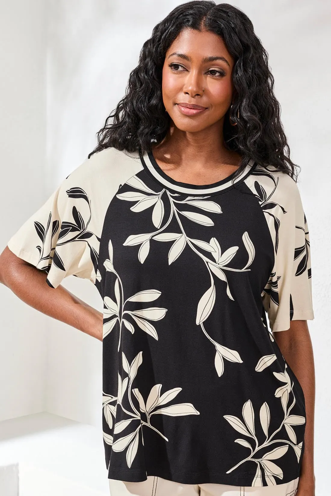 Printed Jersey Flutter Sleeve Crew Neck Top-Onyx sold by Tribal product image thumbnail 3