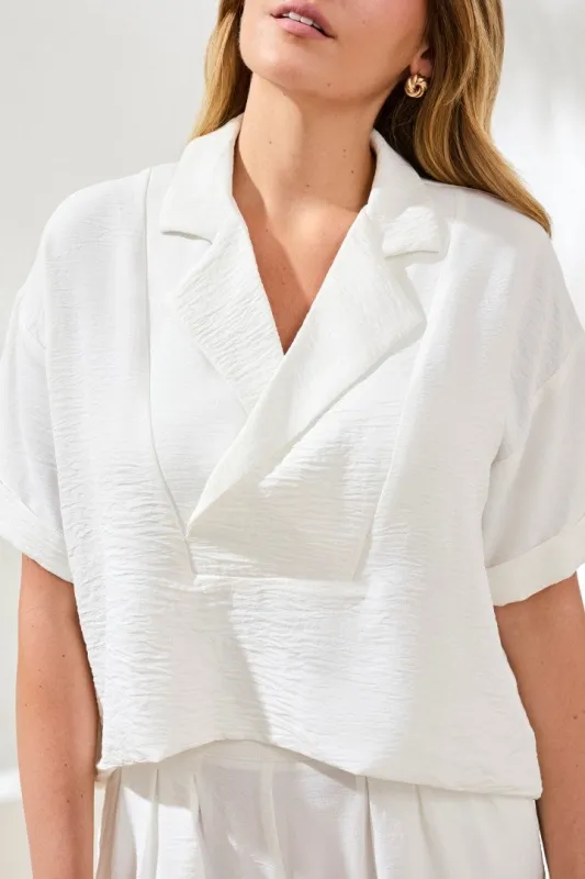 Airflow Draped Lapel Collar Blouse-Oceanpearl made by Tribal