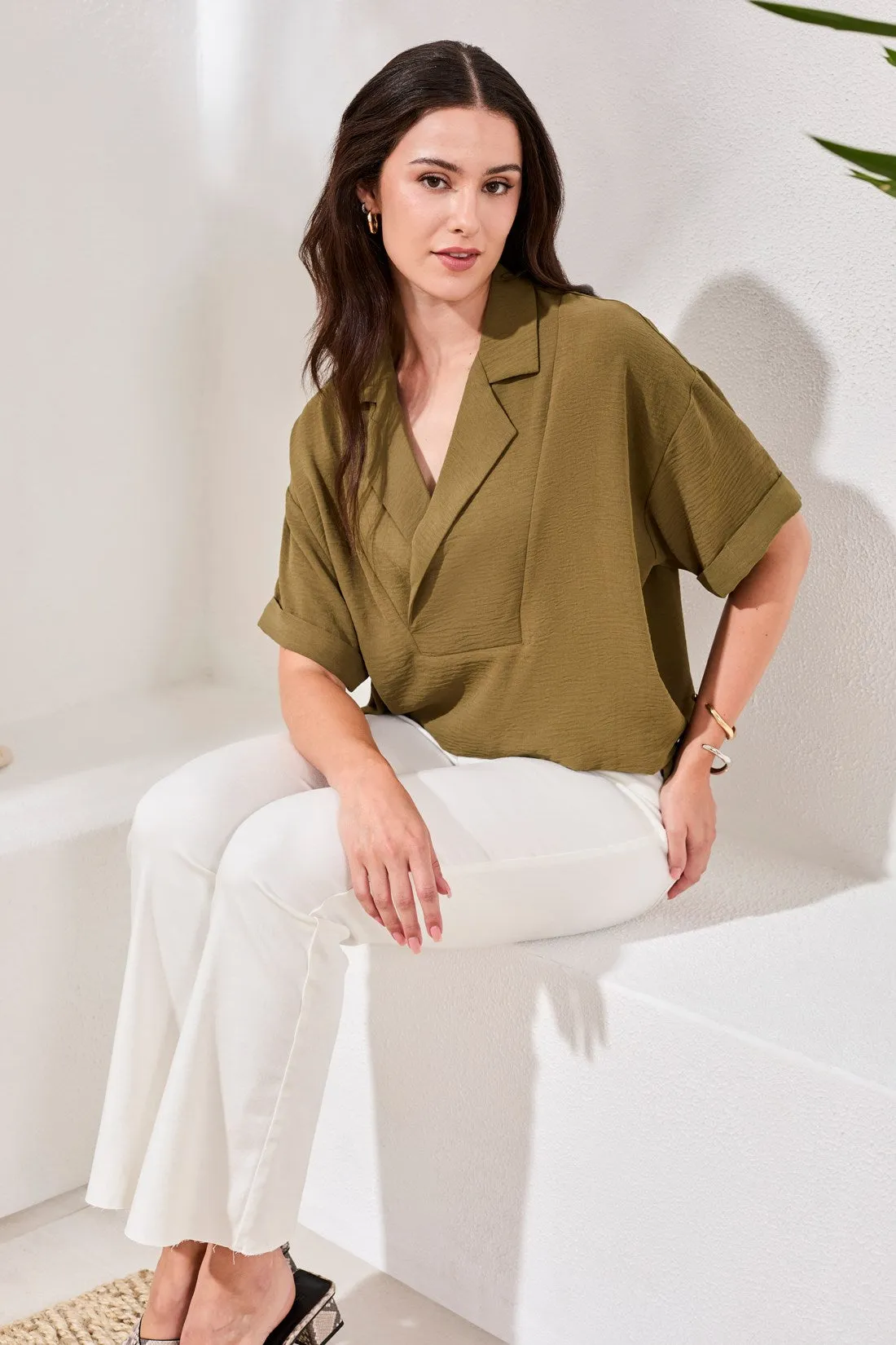 Airflow Draped Lapel Collar Blouse-Rainforest sold by Tribal product image thumbnail 3