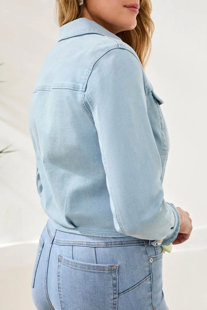 Cropped Denim Jacket With Chest Pockets-Bluecharm sold by Tribal product image thumbnail 2