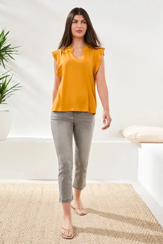 Ruffle-Sleeve V-Neck Mixed Media Top-Orchidglow made by Tribal