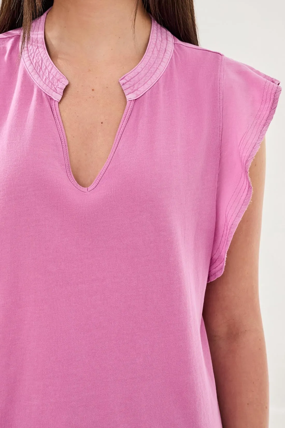 Ruffle-Sleeve V-Neck Mixed Media Top-Daffodil sold by Tribal product image thumbnail 3