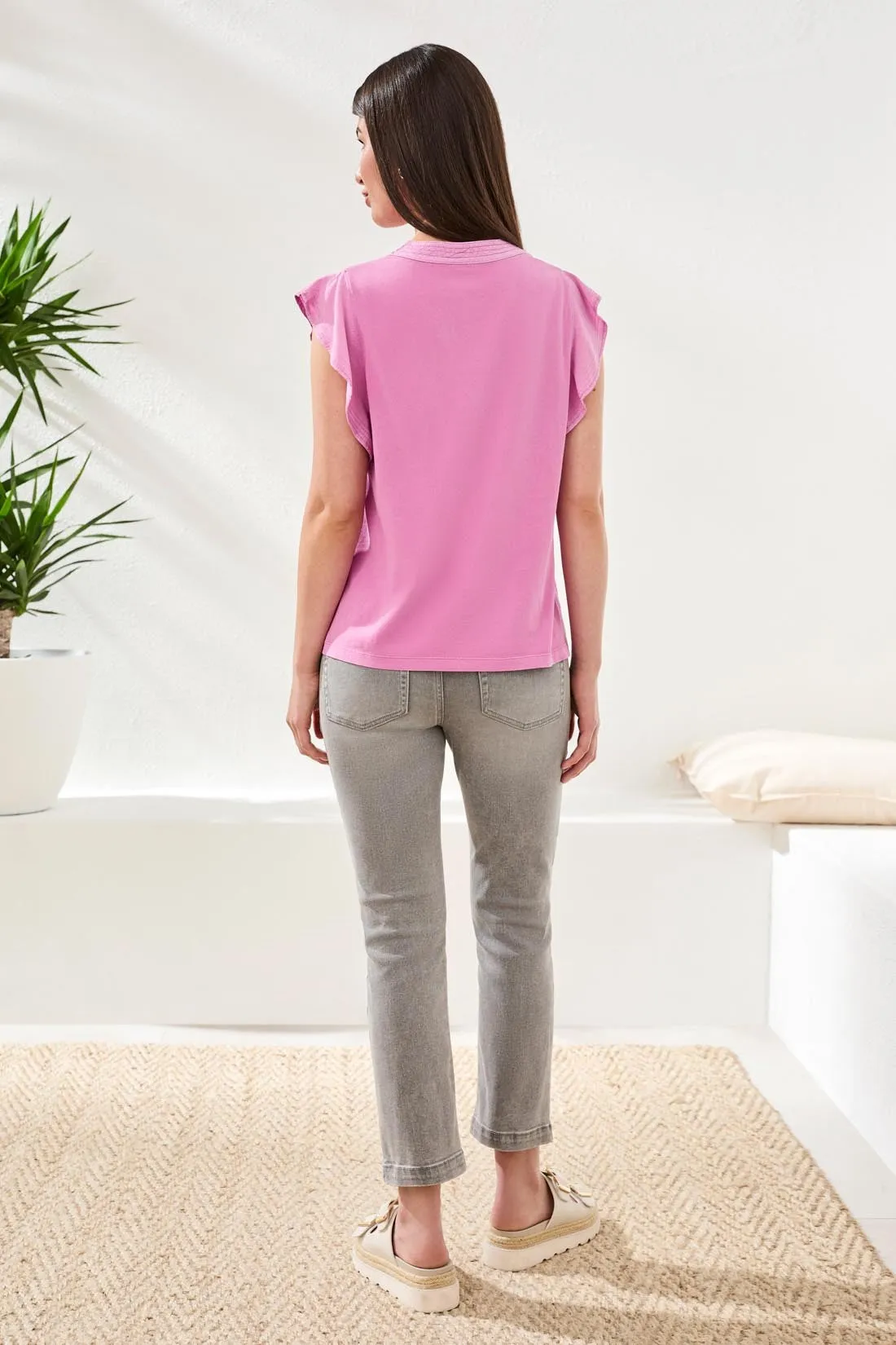 Ruffle-Sleeve V-Neck Mixed Media Top-Daffodil sold by Tribal product image thumbnail 2