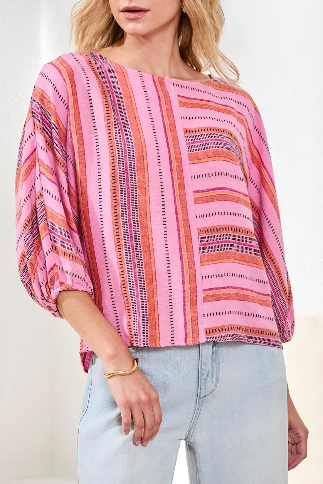 Linen Boat Neck Blouse With Dolman Sleeves-Rosesilk sold by Tribal product image thumbnail 2