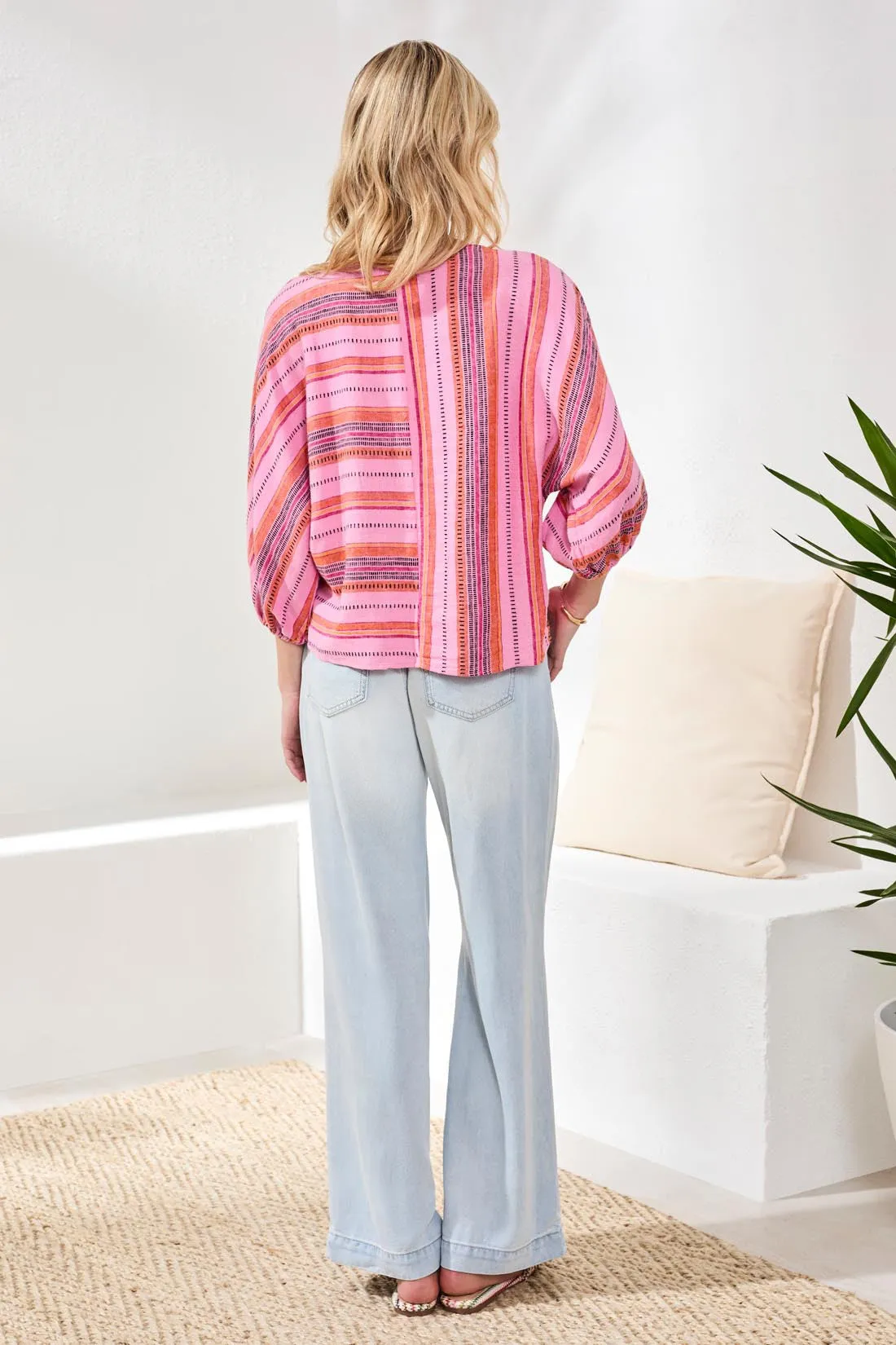 Linen Boat Neck Blouse With Dolman Sleeves-Rosesilk sold by Tribal product image thumbnail 4