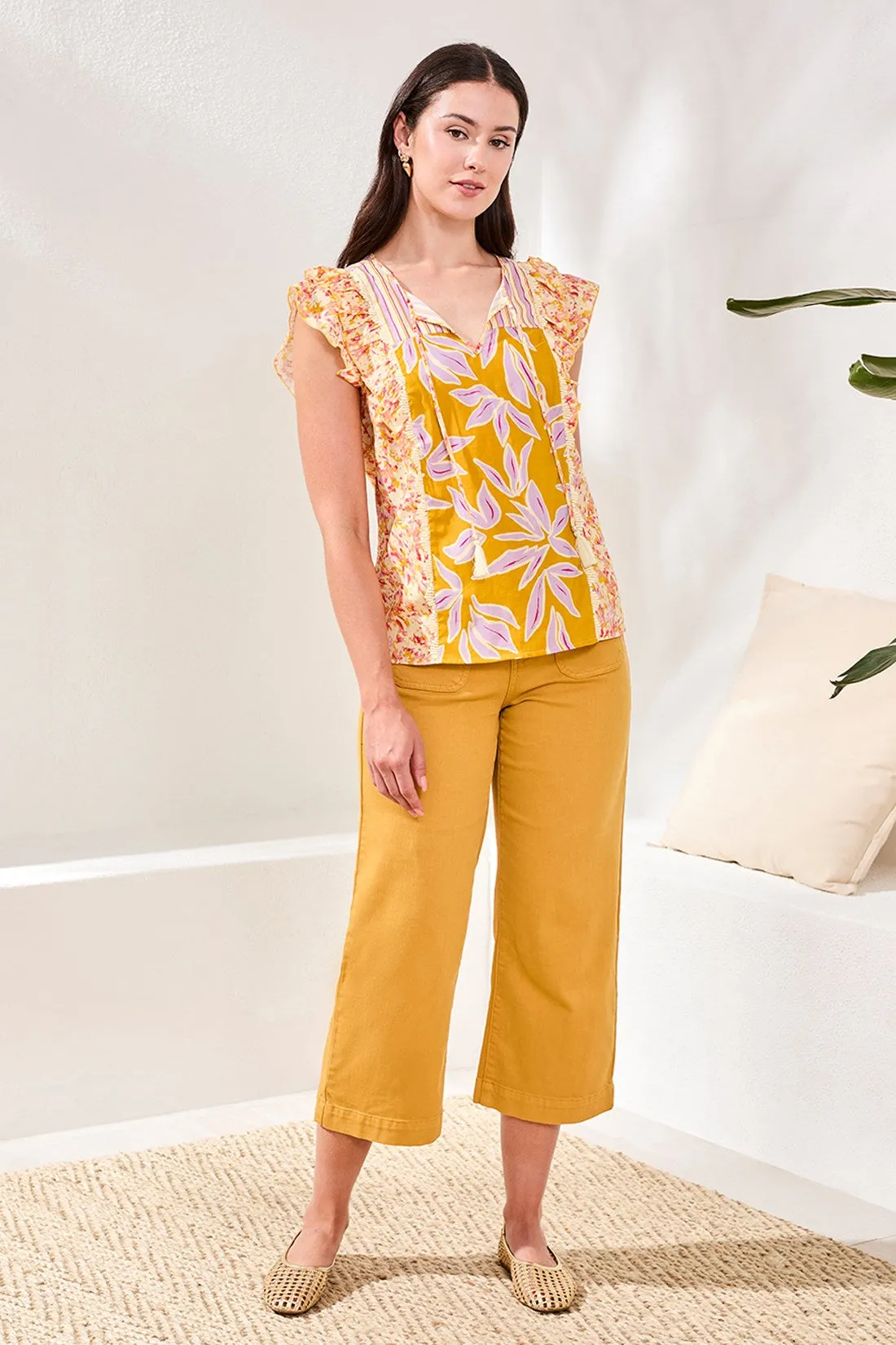 Mixed Print Notch Neck Blouse-Mustard sold by Tribal product image thumbnail 2