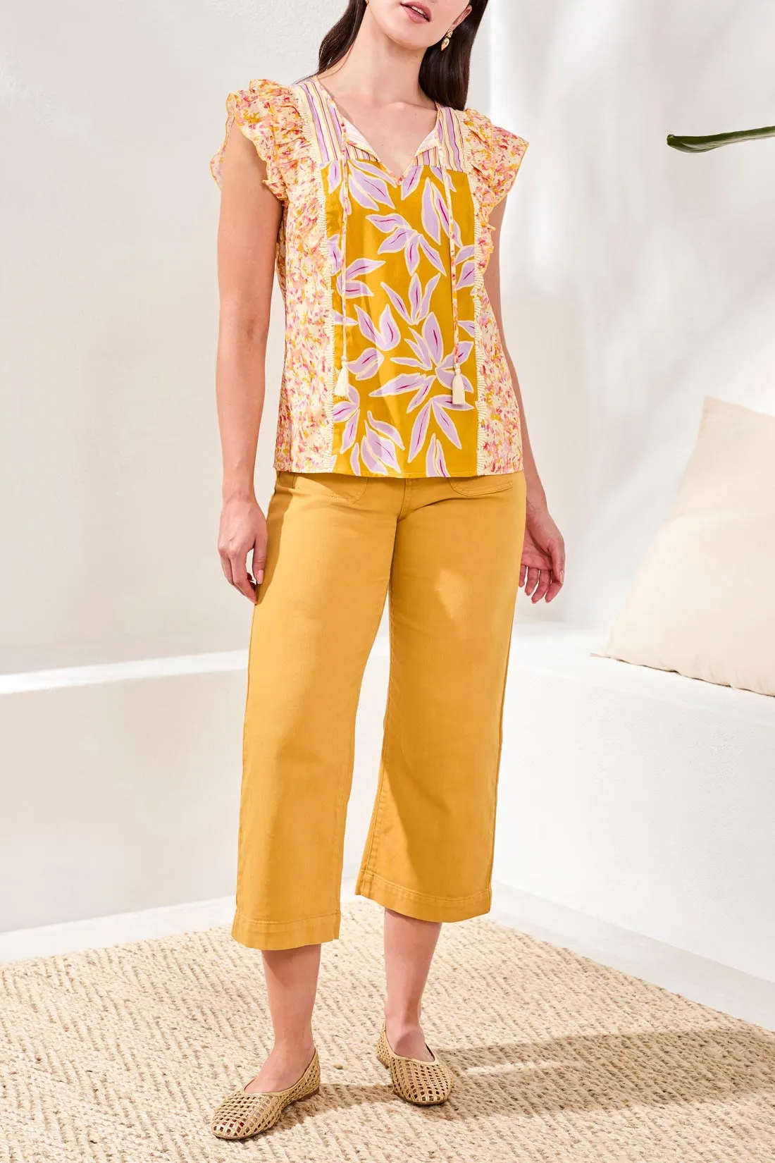 Mixed Print Notch Neck Blouse-Mustard sold by Tribal product image thumbnail 3