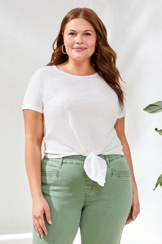 Size Inclusive Tie-Front Crew Neck Tee-White made by Tribal