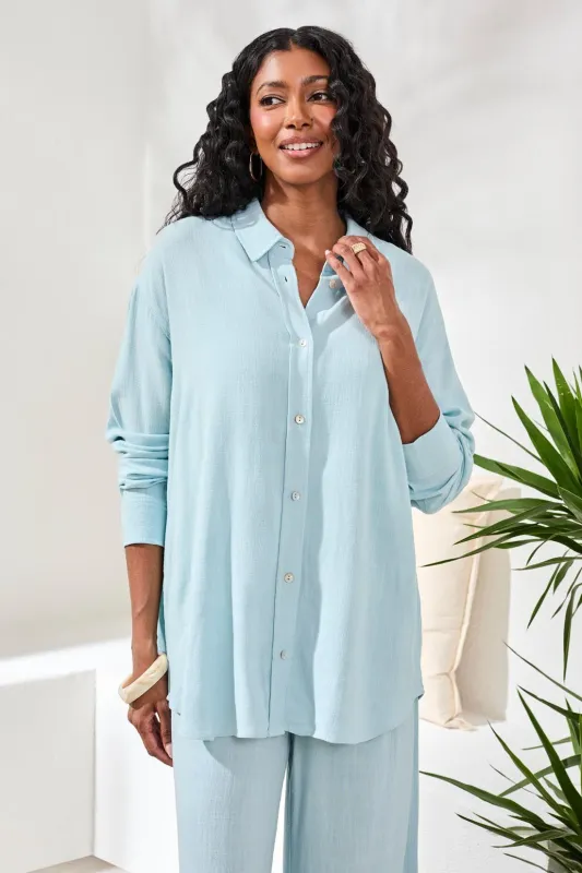 Flowy Linen Long Sleeve Button Front Shirt-Ltaquasky made by Tribal
