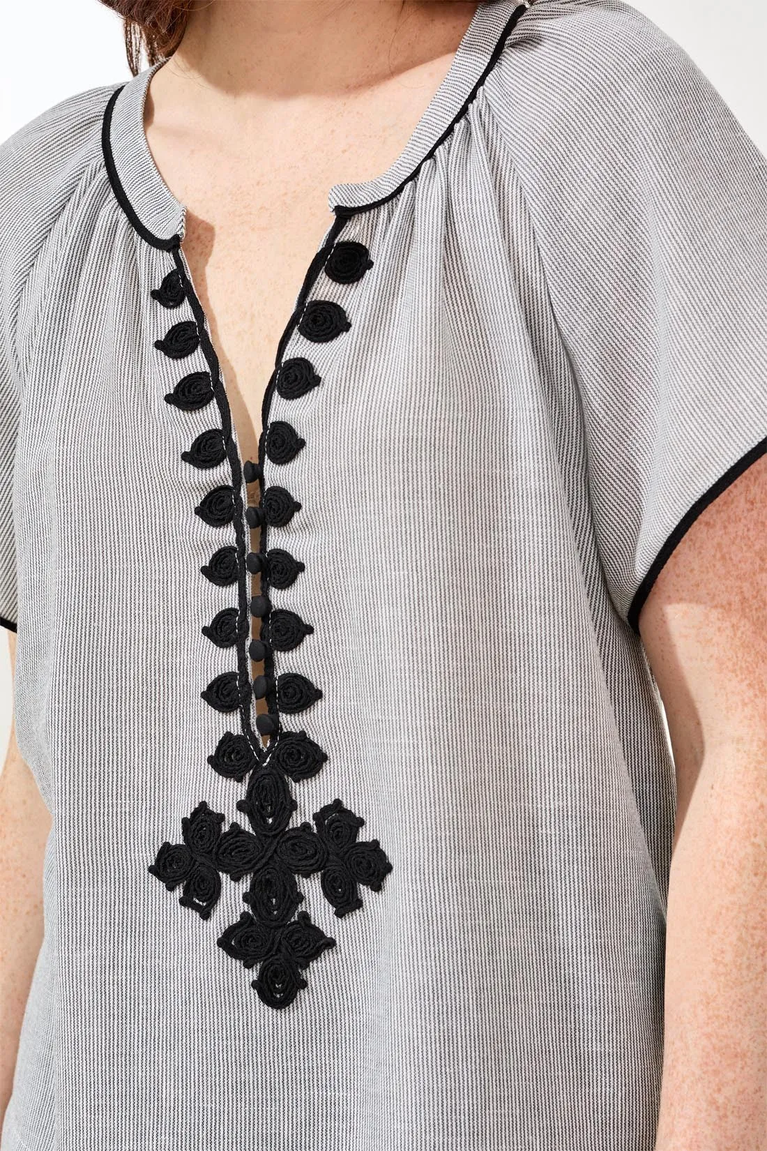 Flutter Sleeve Embroidered Detail Notch Neck Blouse-Black sold by Tribal product image thumbnail 3