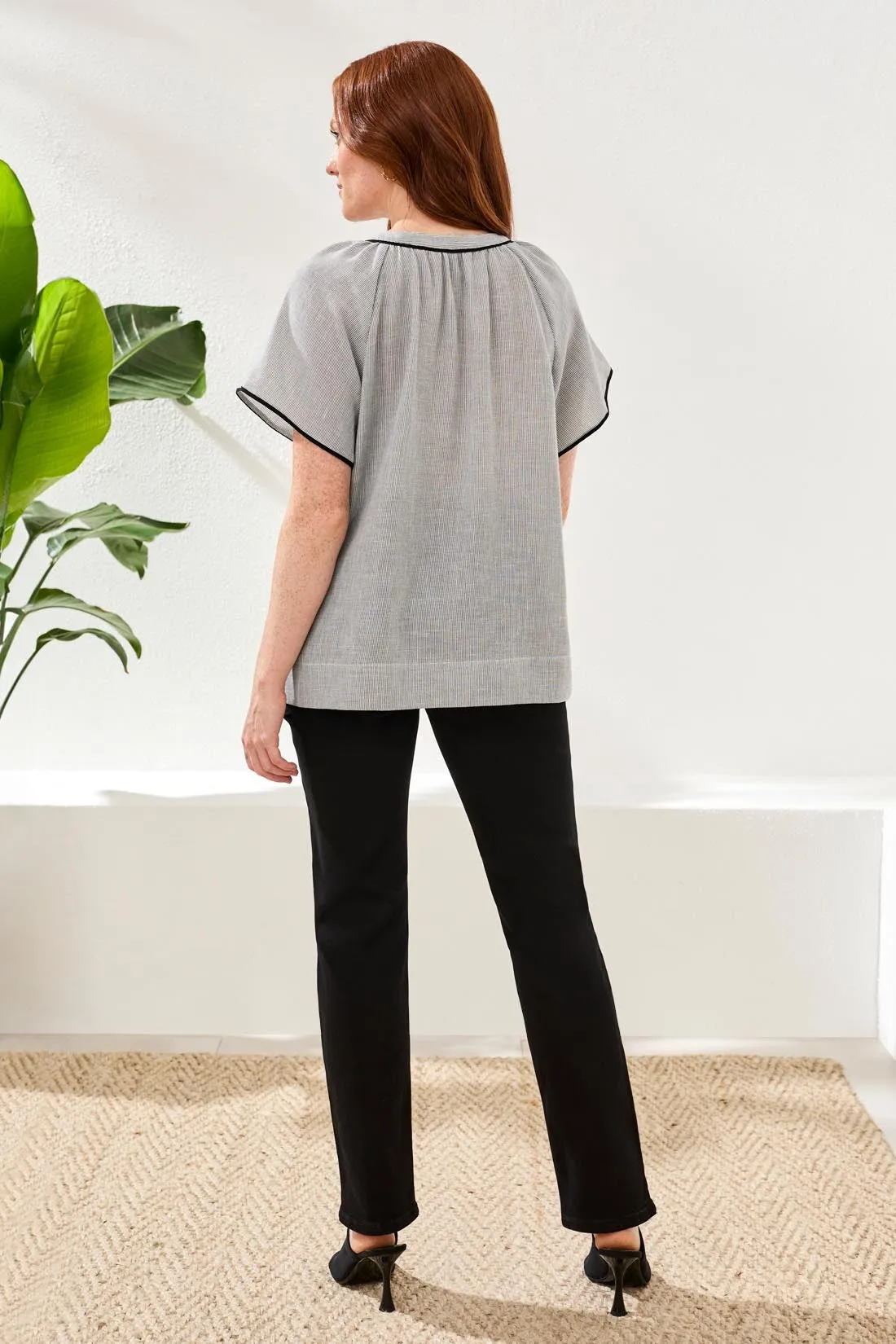 Flutter Sleeve Embroidered Detail Notch Neck Blouse-Black sold by Tribal product image thumbnail 4