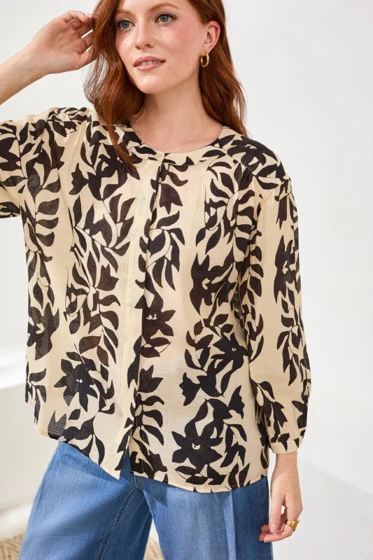 Woven 3/4 Sleeve Blouse with Hidden Placket-Canvas made by Tribal
