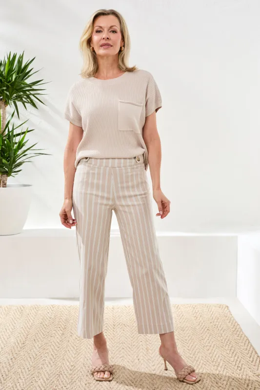 Bengaline Stripe Pull-On Capri Pants-Beach made by Tribal