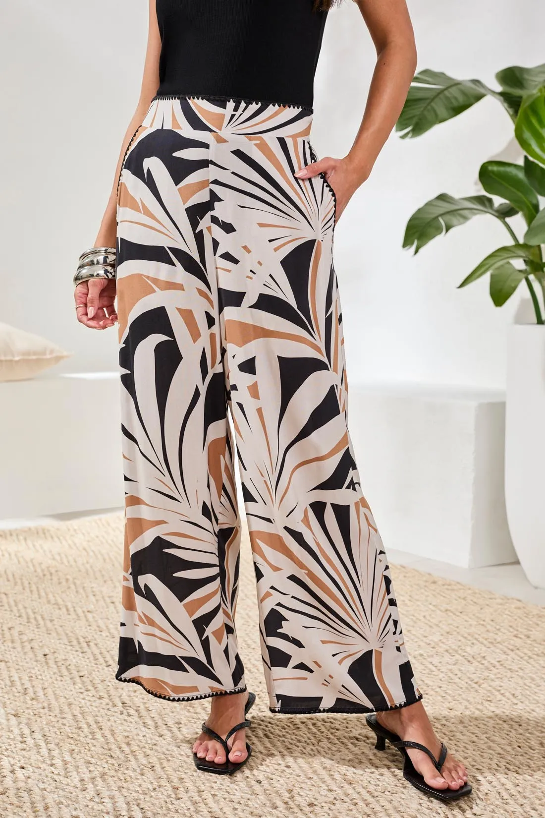 Flowy Wide Leg Pants with Waistband & Pockets-Chestnut sold by Tribal product image thumbnail 2