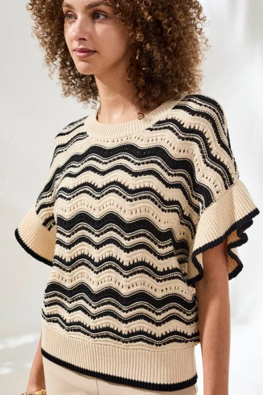 Wave Jacquard Knit Sweater with Refined Tipping-Canvas made by Tribal