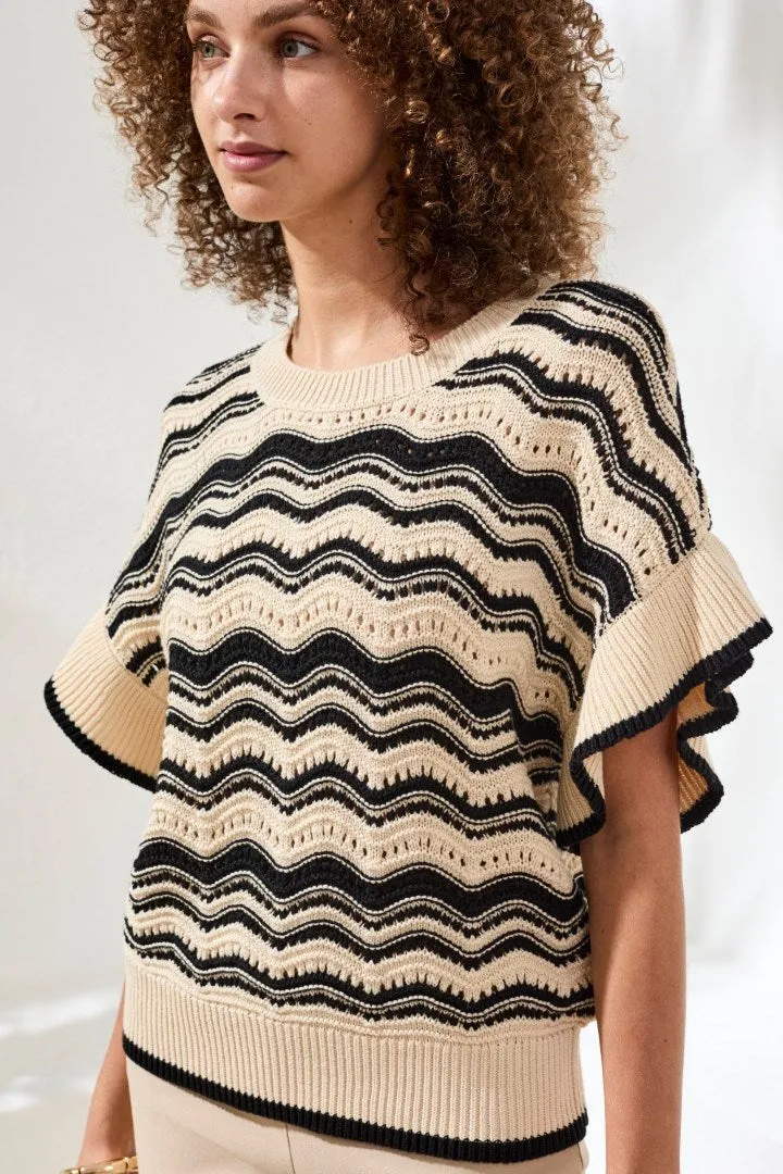 Wave Jacquard Knit Sweater with Refined Tipping-Canvas sold by Tribal