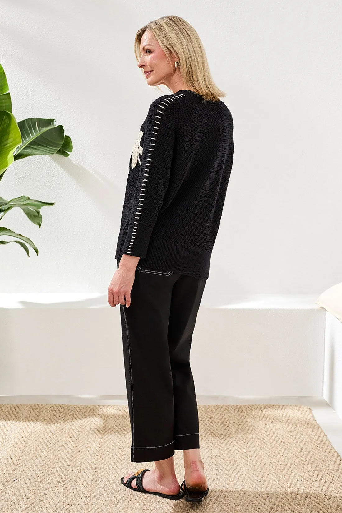 Jacquard 3/4 Sleeve Sunburst Crewneck Sweater-Black sold by Tribal product image thumbnail 4