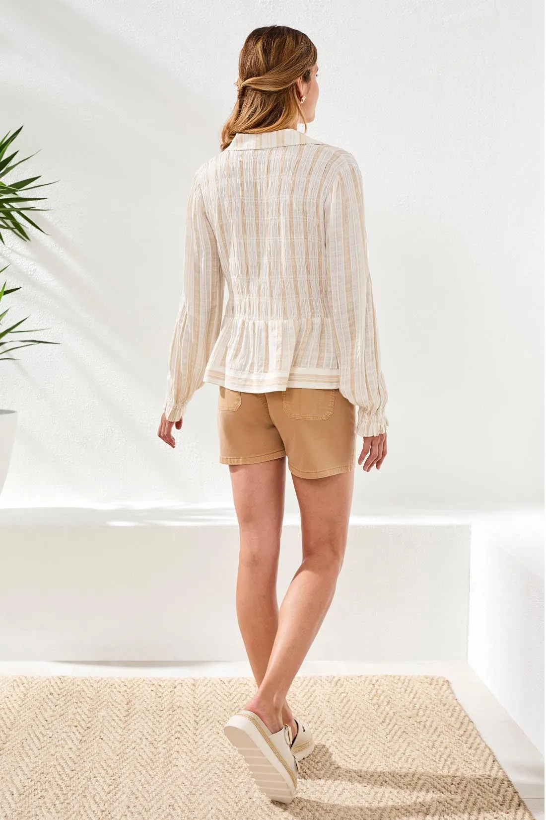Crinkled U‑Neck Long Sleeve Smocked Blouse-Sesame sold by Tribal product image thumbnail 4
