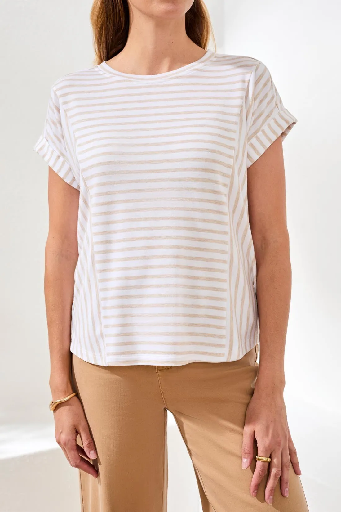 Relaxed Cuffed Short Sleeve Stripe Top-Beach sold by Tribal product image thumbnail 3