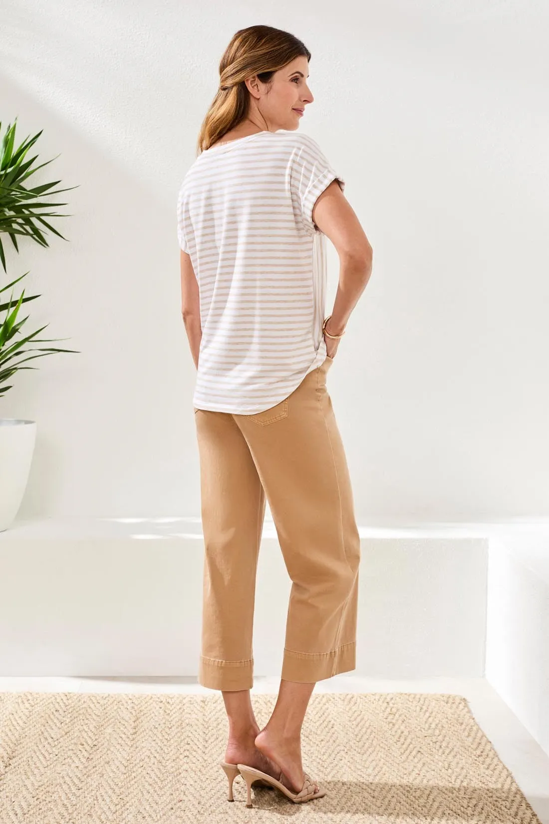 Relaxed Cuffed Short Sleeve Stripe Top-Beach sold by Tribal product image thumbnail 4