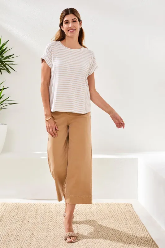 Relaxed Cuffed Short Sleeve Stripe Top-Beach made by Tribal