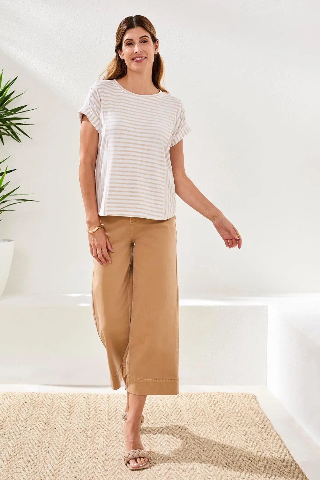 Relaxed Cuffed Short Sleeve Stripe Top-Beach sold by Tribal