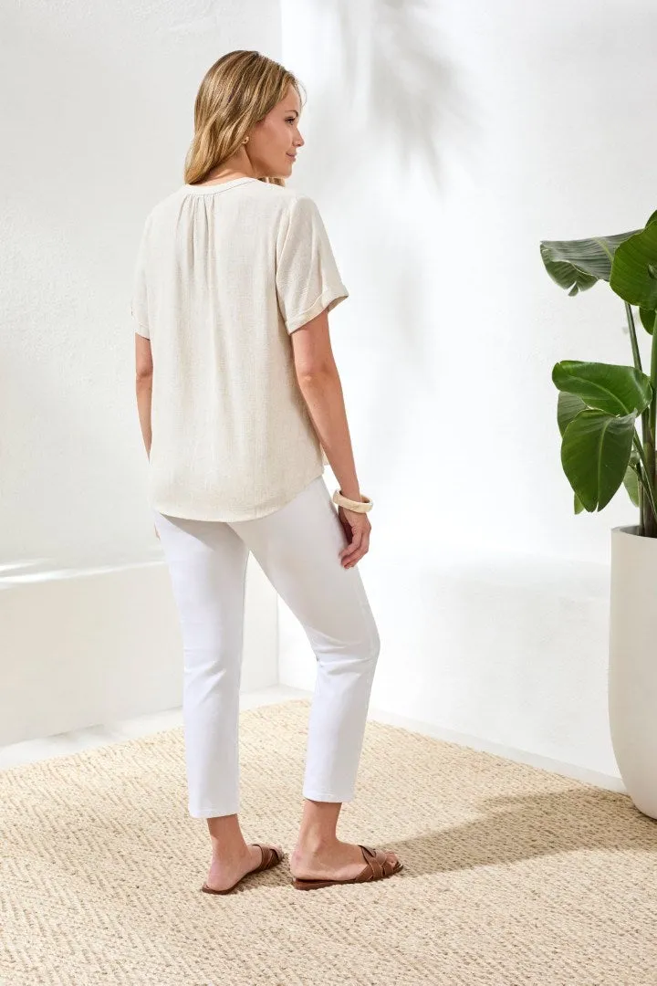 Short Sleeve Notch Neck Top with Buttons-Canvas sold by Tribal product image thumbnail 2