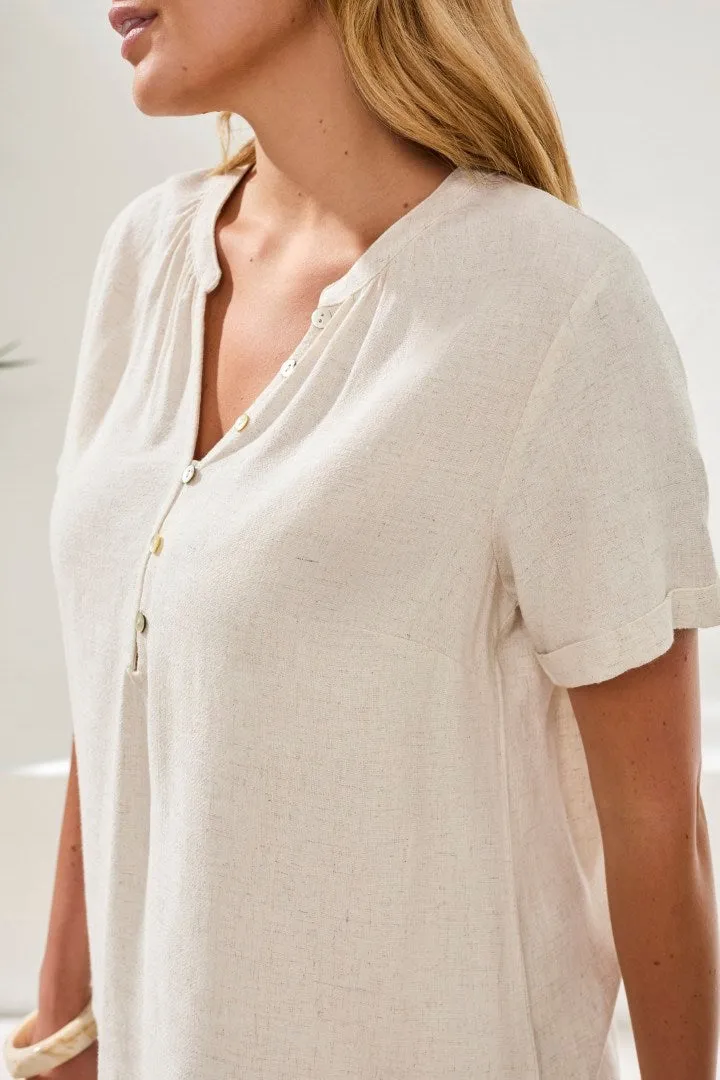 Short Sleeve Notch Neck Top with Buttons-Canvas sold by Tribal product image thumbnail 3