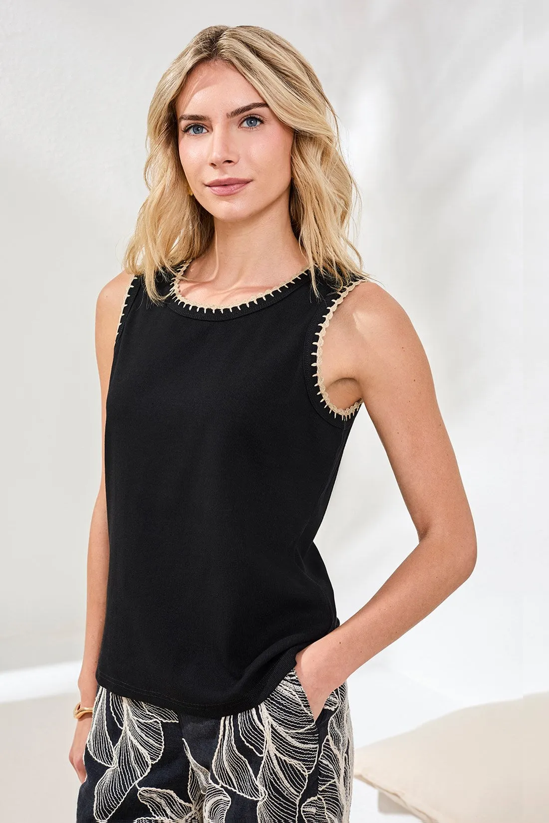 Crochet Trim Ribbed Sleeveless Top-Black sold by Tribal product image thumbnail 2