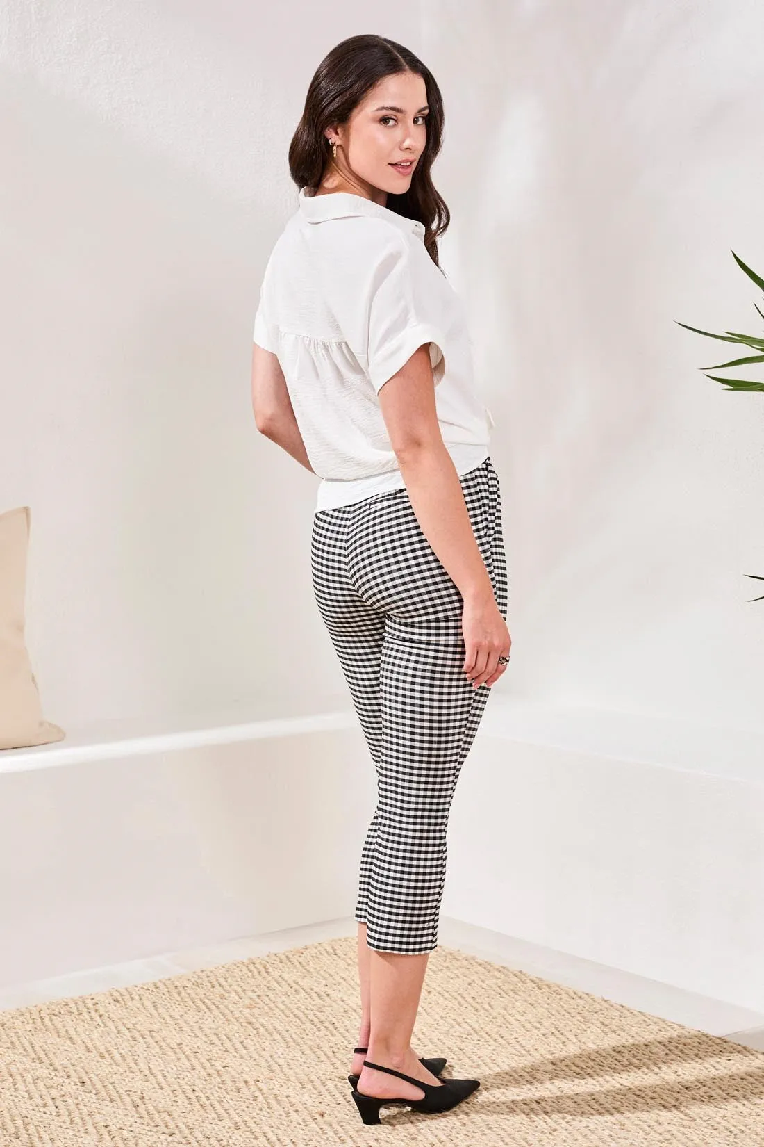 Gingham Bengaline Side Slit Capri Pants-Black sold by Tribal product image thumbnail 4