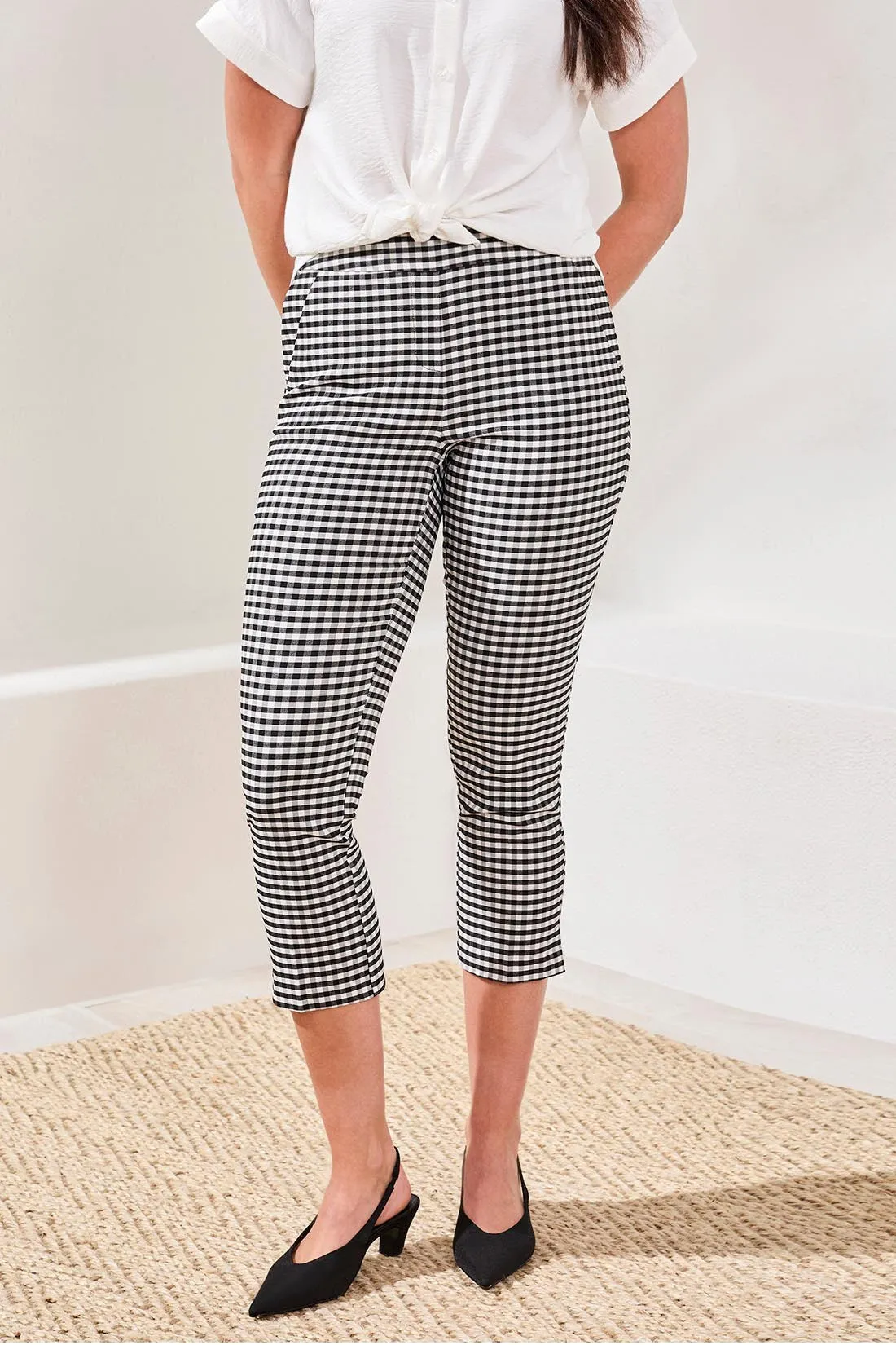Gingham Bengaline Side Slit Capri Pants-Black sold by Tribal product image thumbnail 2