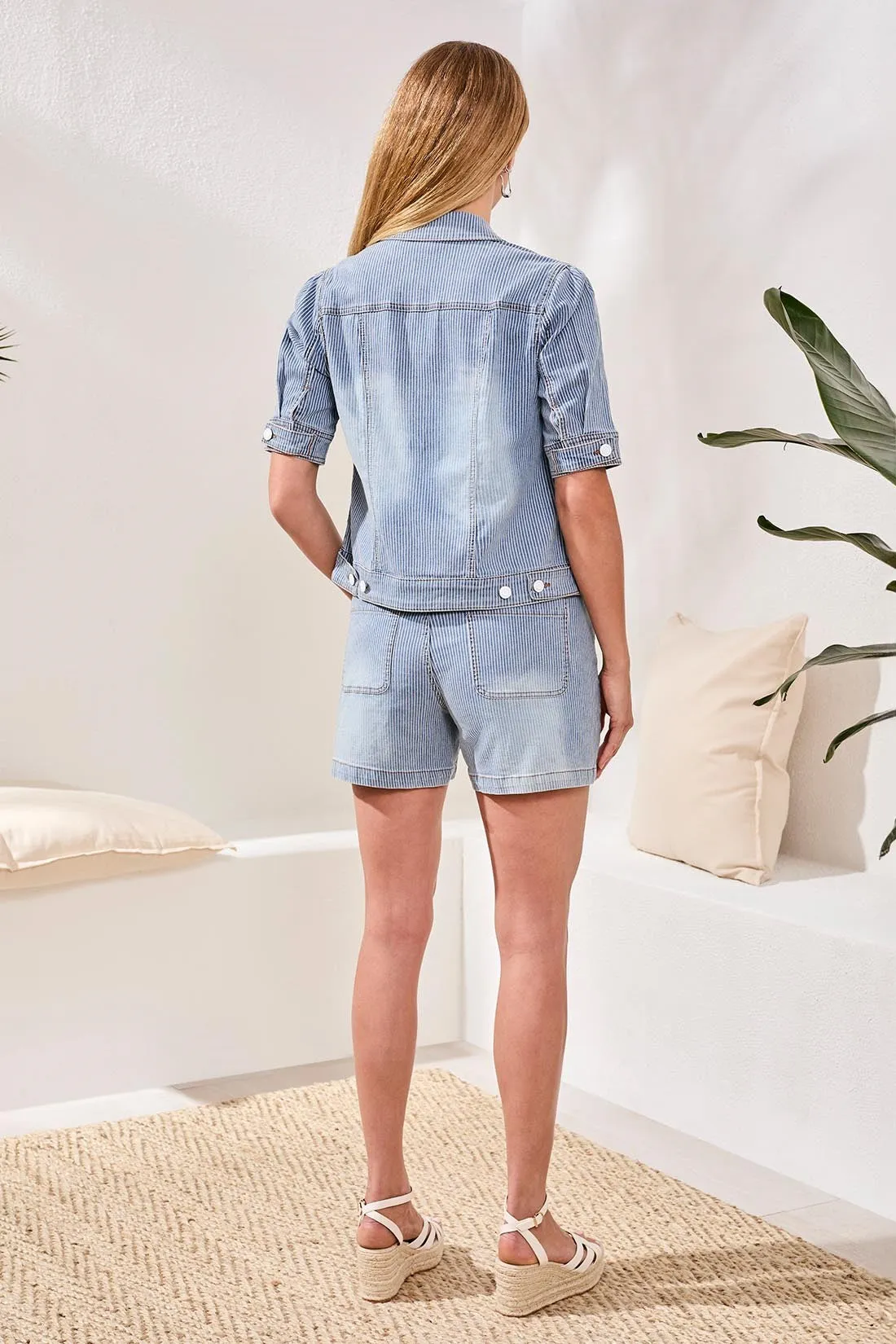 Soft Striped Denim Elbow Sleeve Buttoned Jacket-Seaport sold by Tribal product image thumbnail 4